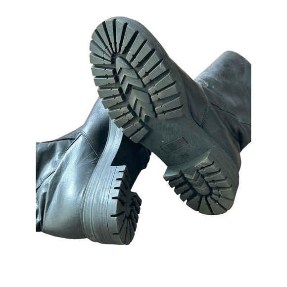 Avellini Shearling Lined Leather Boots Fold Down Black Lug Sole EU 40 USA 9 - Picture 9 of 10